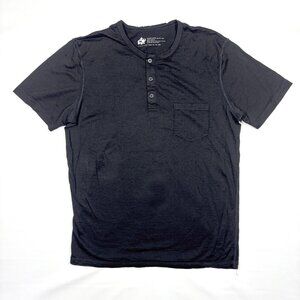 Woolly 100% Merino Wool Black Short Sleeve Pocket Henley T-Shirt Mens Medium